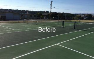 Dirty tennis court prior to power washing by a commercial cleaning company in Washington State